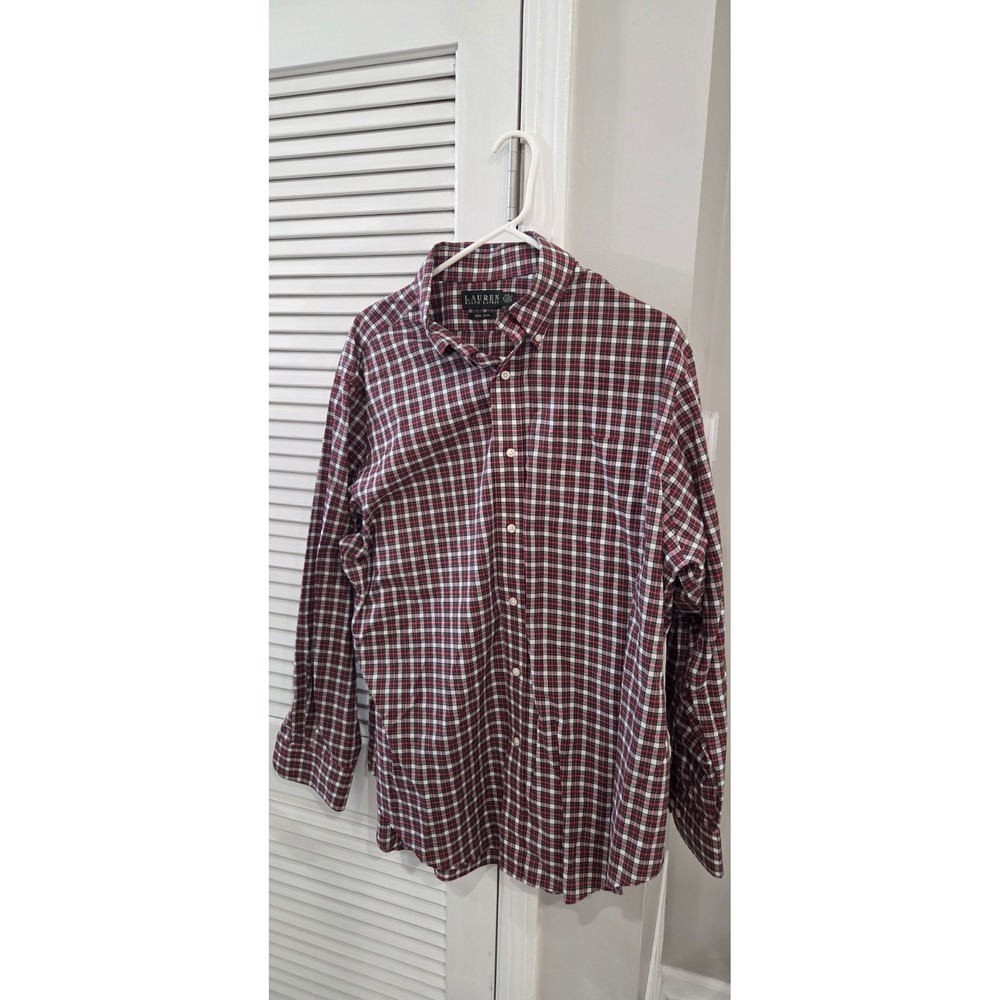Lauren Ralph Lauren Mens Non-Iron Red Plaid Dress Shirt 17 34/35 Classic Fit